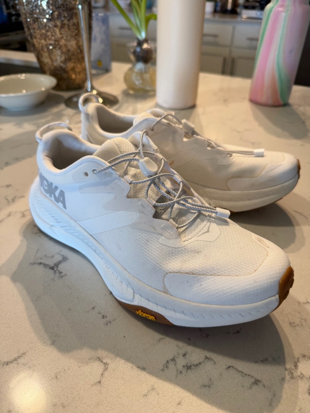 Hoka White Running Sneakers with Gum Accent